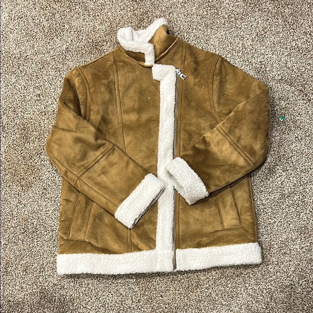 Old Navy Tan Bomber Jacket with White Fluffy Lining